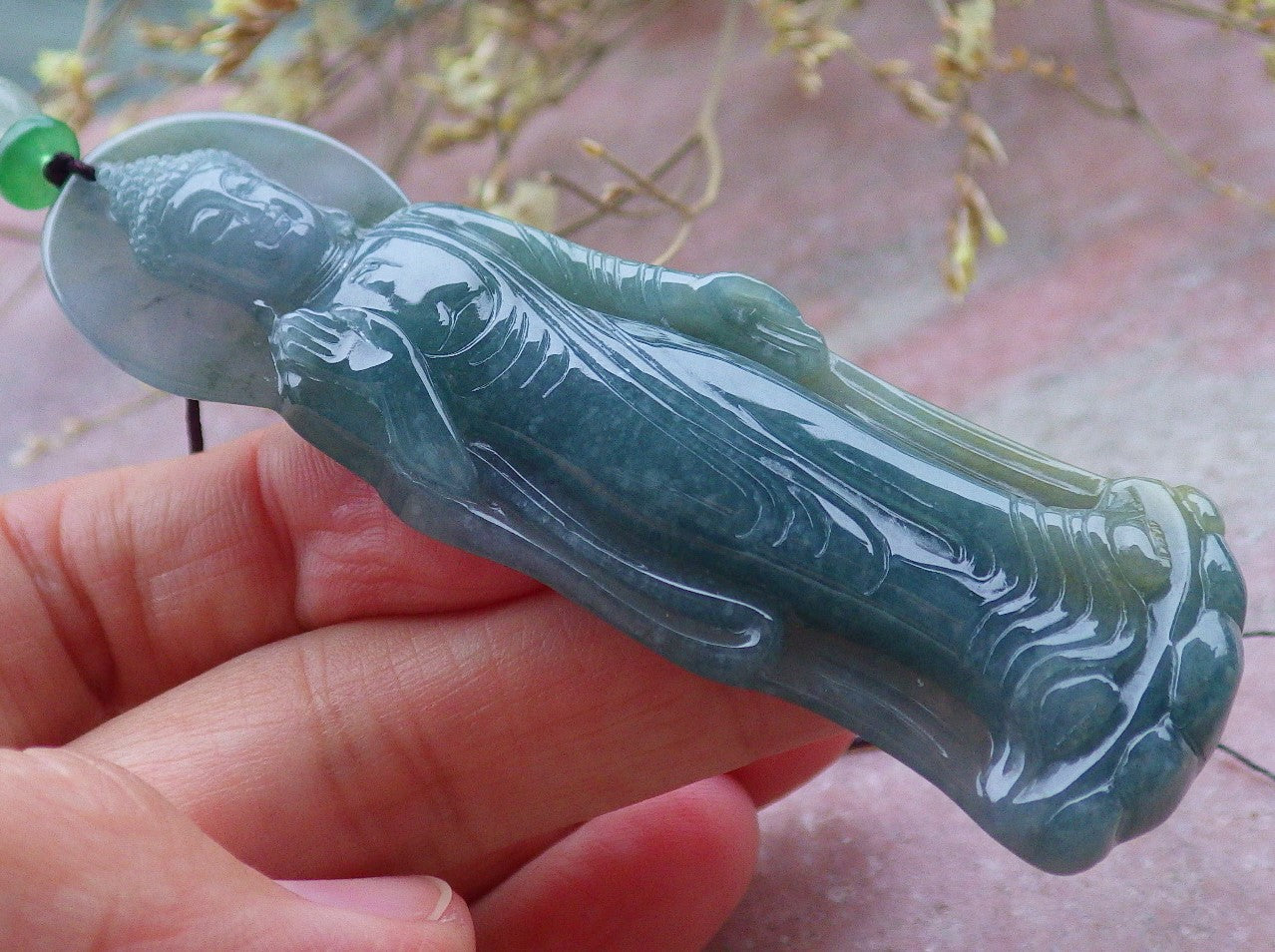 Certified Icy Green Yellow Lavender Burma 100% Natural A Jade jadeite pendant Sakyamuni Buddha God Necklace 释迦牟尼 649681 TN
