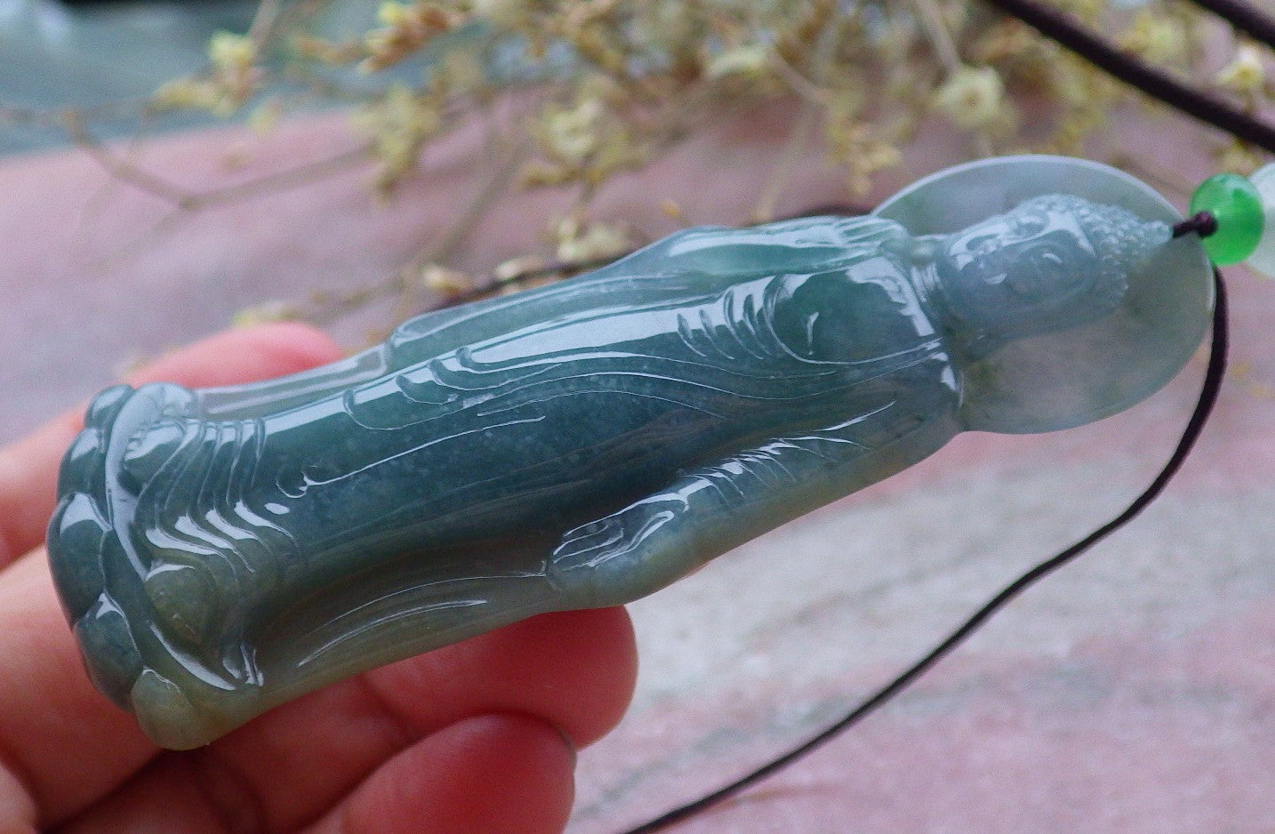 Certified Icy Green Yellow Lavender Burma 100% Natural A Jade jadeite pendant Sakyamuni Buddha God Necklace 释迦牟尼 649681 TN