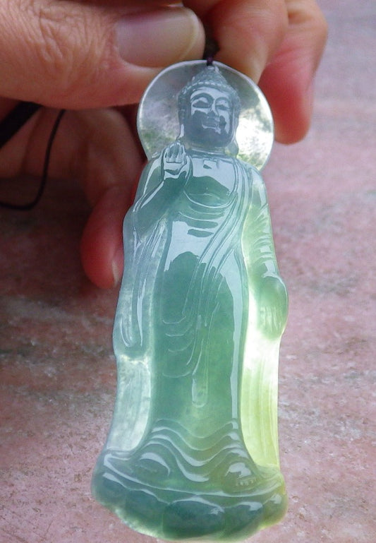 Certified Icy Green Yellow Lavender Burma 100% Natural A Jade jadeite pendant Sakyamuni Buddha God Necklace 释迦牟尼 649681 TN
