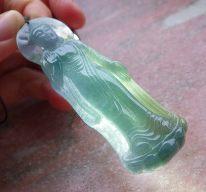 Certified Icy Green Yellow Lavender Burma 100% Natural A Jade jadeite pendant Sakyamuni Buddha God Necklace 释迦牟尼 649681 TN