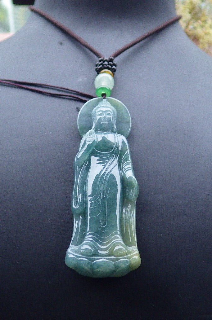 Certified Icy Green Yellow Lavender Burma 100% Natural A Jade jadeite pendant Sakyamuni Buddha God Necklace 释迦牟尼 649681 TN