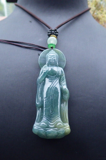 Certified Icy Green Yellow Lavender Burma 100% Natural A Jade jadeite pendant Sakyamuni Buddha God Necklace 释迦牟尼 649681 TN