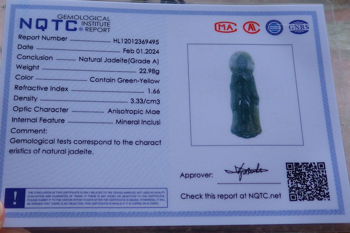 Certified Icy Green Yellow Lavender Burma 100% Natural A Jade jadeite pendant Sakyamuni Buddha God Necklace 释迦牟尼 649681 TN