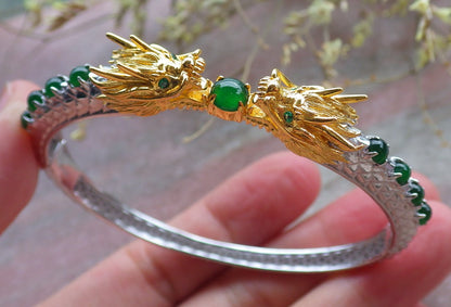 Green Silver 925 Certified Green Grade A JADE Jadeite Bead Dragon Bracelet Bracelet 649749 TN