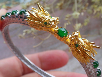Green Silver 925 Certified Green Grade A JADE Jadeite Bead Dragon Bracelet Bracelet 649749 TN