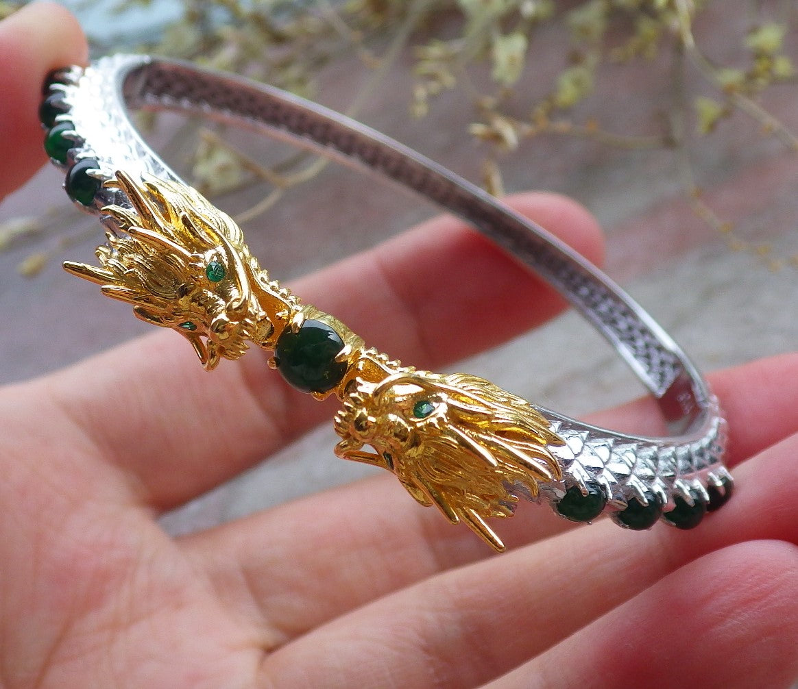 Green Silver 925 Certified Green Grade A JADE Jadeite Bead Dragon Bracelet Bracelet 649749 TN