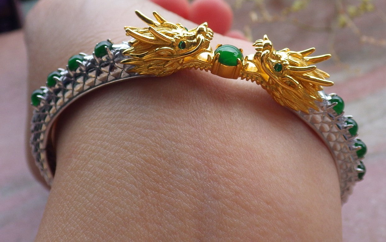 Green Silver 925 Certified Green Grade A JADE Jadeite Bead Dragon Bracelet Bracelet 649749 TN