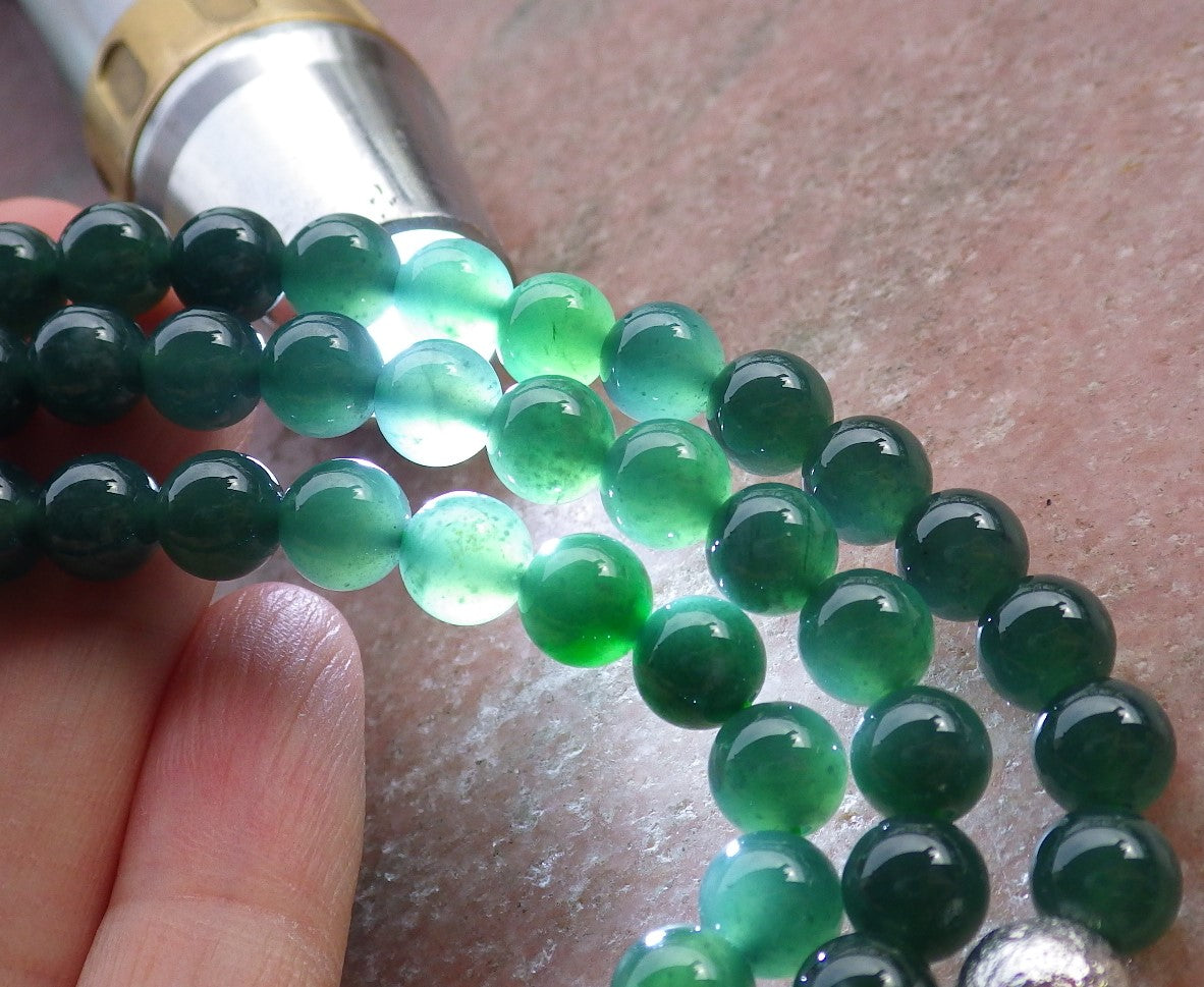 Certified Icy Green Burma 100% Natural A JADE Jadeite Bead Beads Necklace 27 inches 项链 649793 TN