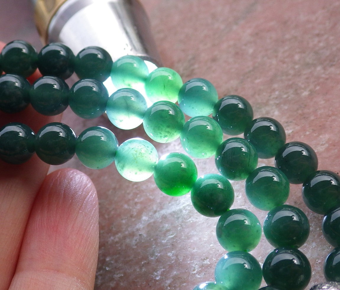 Certified Icy Green Burma 100% Natural A JADE Jadeite Bead Beads Necklace 27 inches 项链 649793 TN