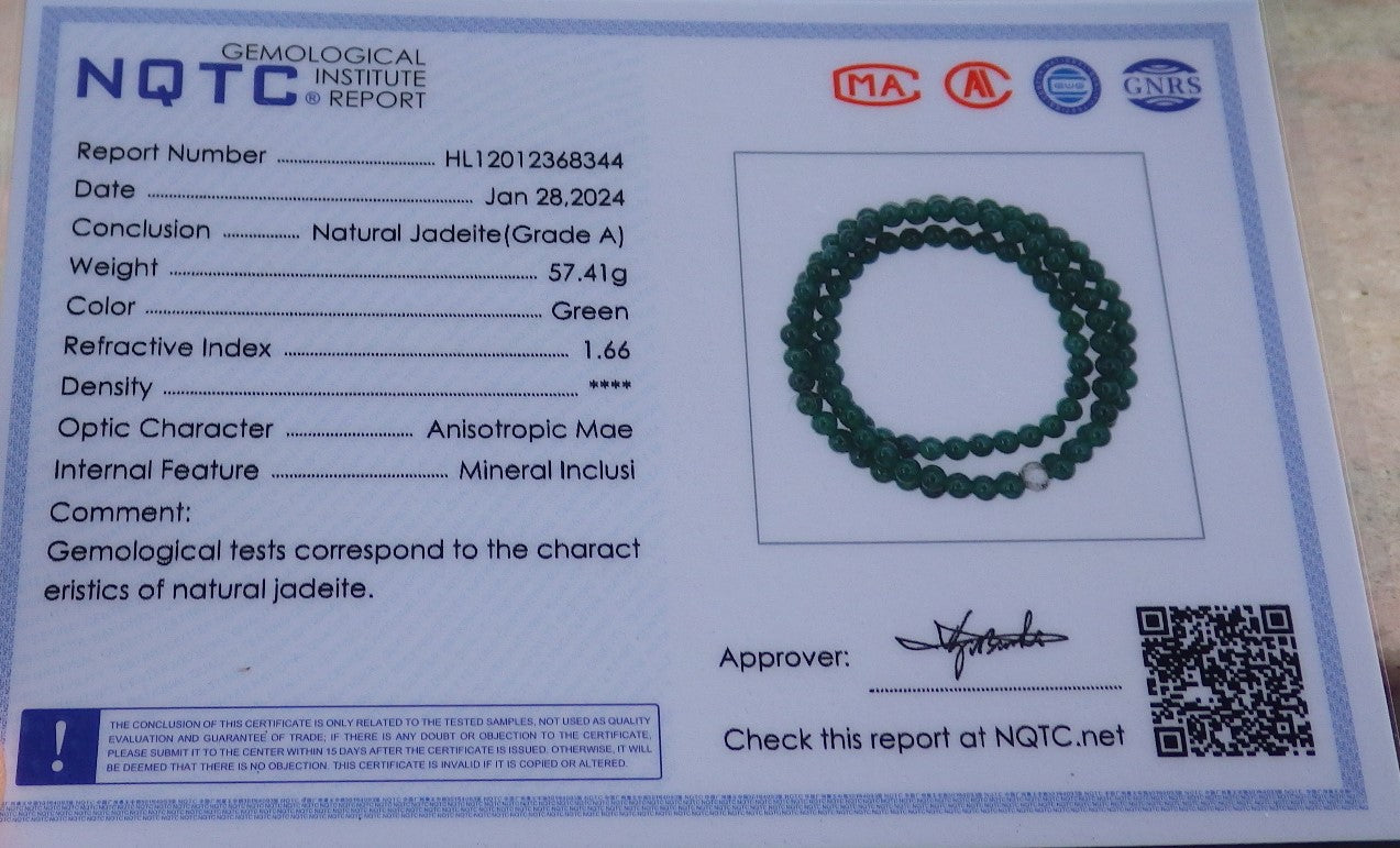 Certified Icy Green Burma 100% Natural A JADE Jadeite Bead Beads Necklace 27 inches 项链 649793 TN
