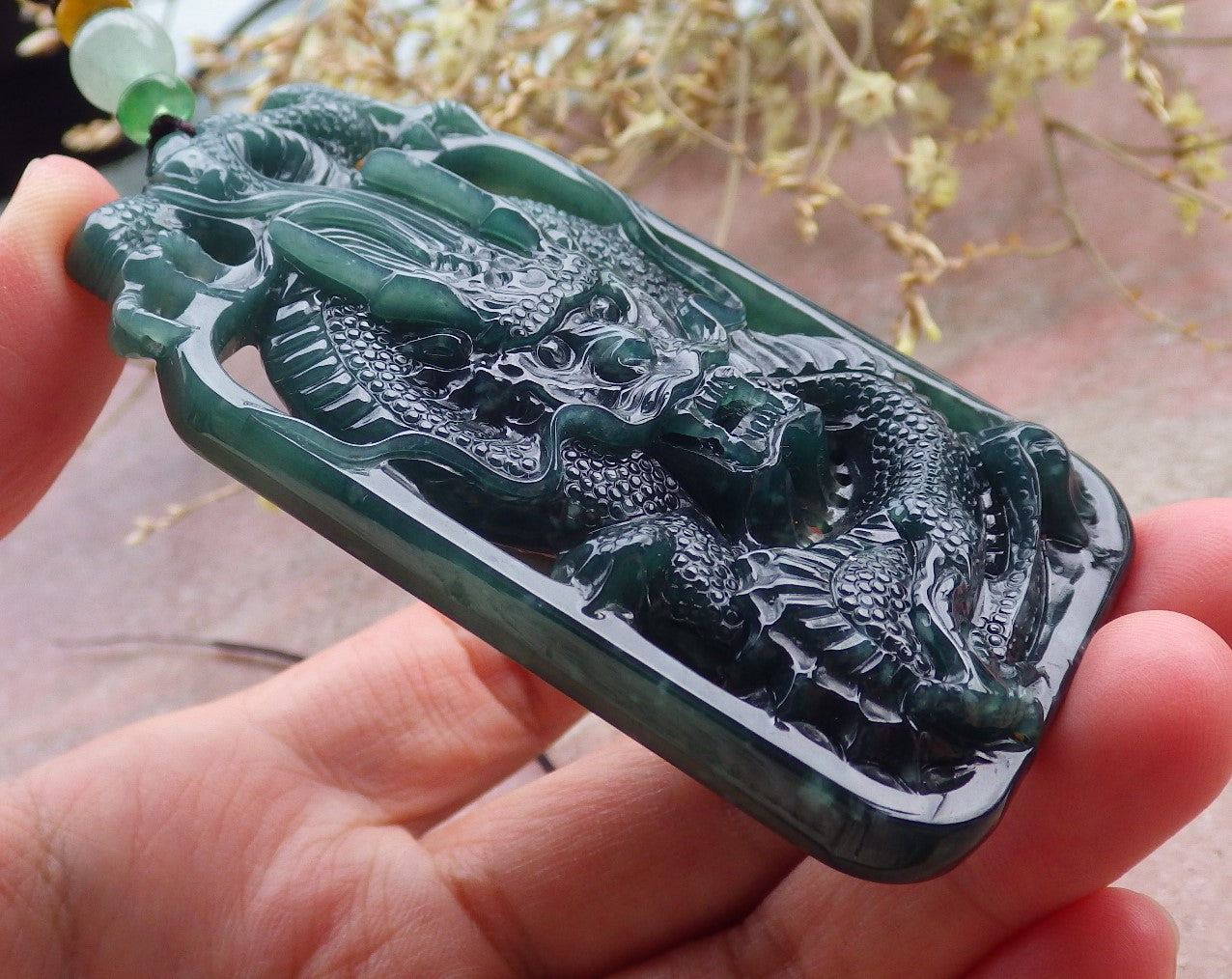Certified Icy Green Burma 100% Natural A Jade jadeite Pendant Dragon Coin Necklace 生意兴隆 649818 TN