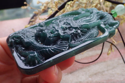 Certified Icy Green Burma 100% Natural A Jade jadeite Pendant Dragon Coin Necklace 生意兴隆 649818 TN