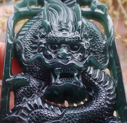 Certified Icy Green Burma 100% Natural A Jade jadeite Pendant Dragon Coin Necklace 生意兴隆 649818 TN