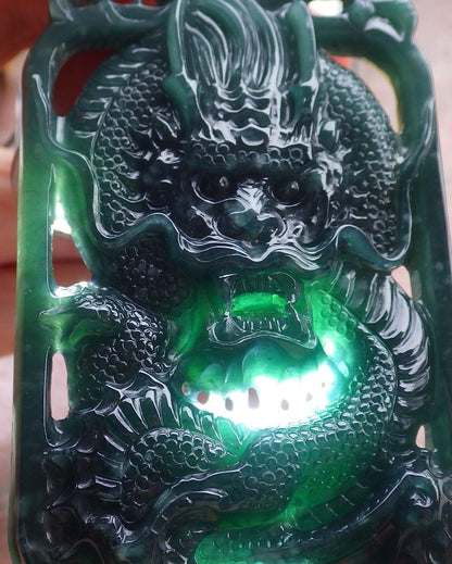 Certified Icy Green Burma 100% Natural A Jade jadeite Pendant Dragon Coin Necklace 生意兴隆 649818 TN