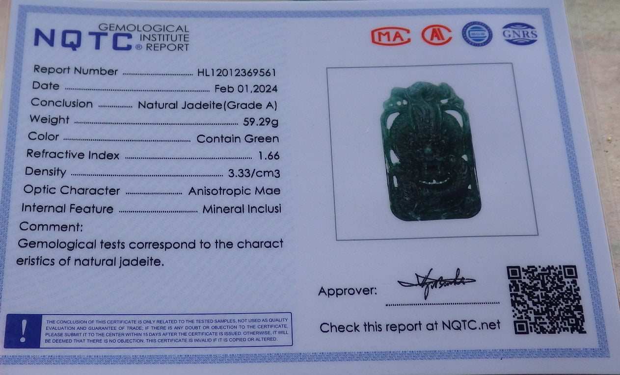 Certified Icy Green Burma 100% Natural A Jade jadeite Pendant Dragon Coin Necklace 生意兴隆 649818 TN