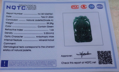 Certified Icy Green Burma 100% Natural A Jade jadeite Pendant Dragon Coin Necklace 生意兴隆 649818 TN