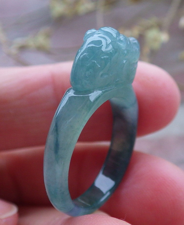 Certified Icy Green Burma 100% Natural A JADE Jadeite Dragon Pi Xiu RING USA. 8 戒指 649904 TN