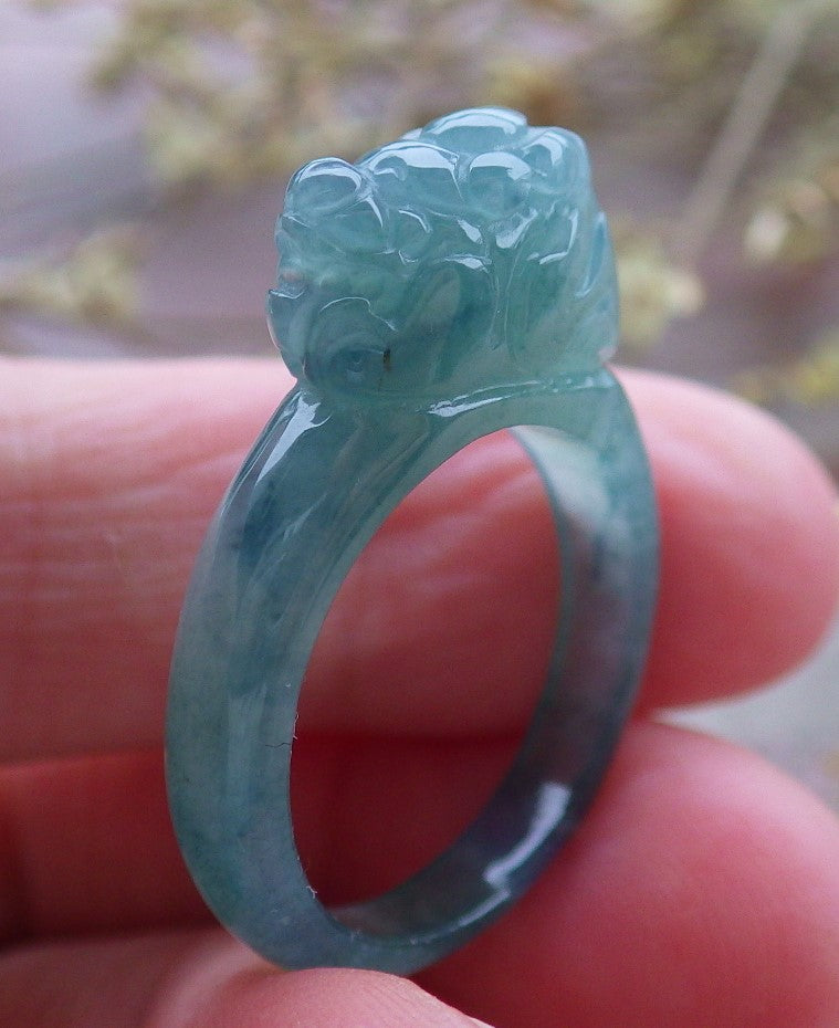 Certified Icy Green Burma 100% Natural A JADE Jadeite Dragon Pi Xiu RING USA. 8 戒指 649904 TN