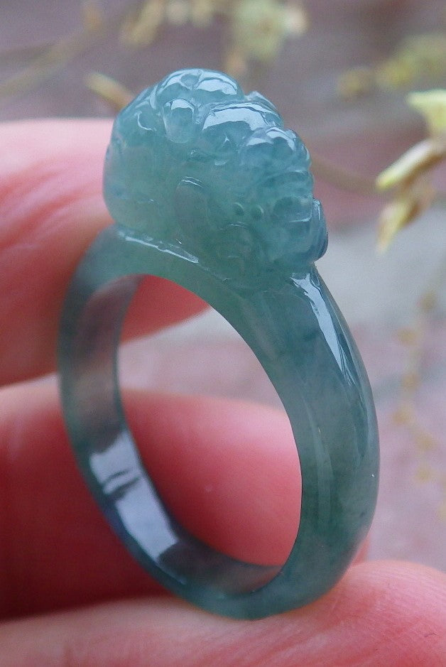 Certified Icy Green Burma 100% Natural A JADE Jadeite Dragon Pi Xiu RING USA. 8 戒指 649904 TN