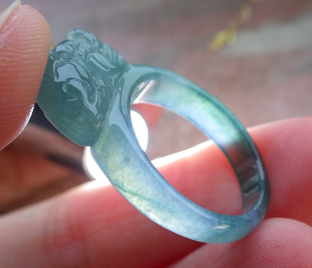 Certified Icy Green Burma 100% Natural A JADE Jadeite Dragon Pi Xiu RING USA. 8 戒指 649904 TN