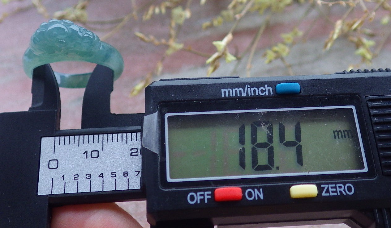 Certified Icy Green Burma 100% Natural A JADE Jadeite Dragon Pi Xiu RING USA. 8 戒指 649904 TN