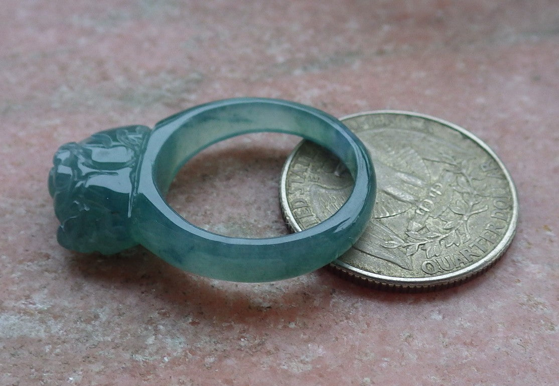 Certified Icy Green Burma 100% Natural A JADE Jadeite Dragon Pi Xiu RING USA. 8 戒指 649904 TN