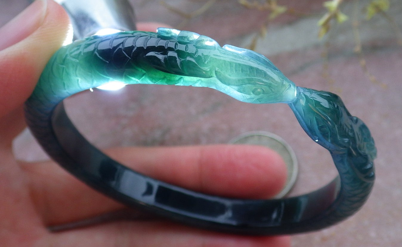 Certified Icy Green Burma 100% Natural A JADE Jadeite Snake Bangle Bracelet 61 mm 手镯 649913 TN