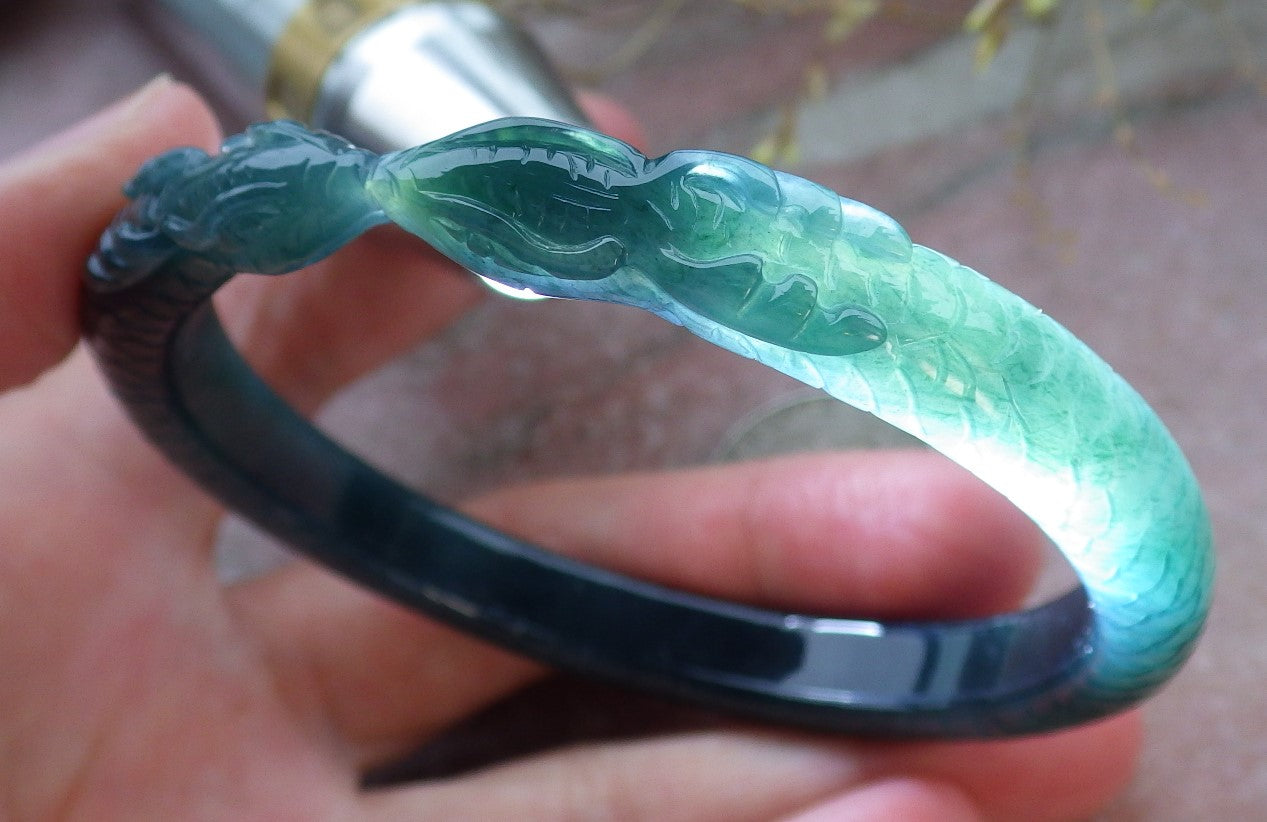 Certified Icy Green Burma 100% Natural A JADE Jadeite Snake Bangle Bracelet 61 mm 手镯 649913 TN