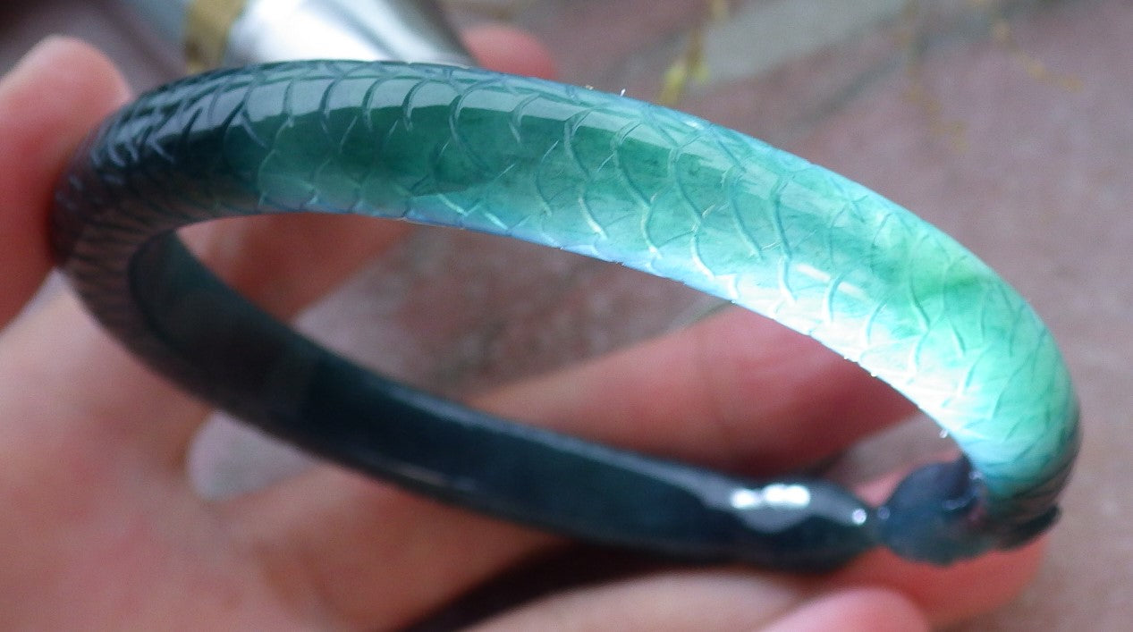 Certified Icy Green Burma 100% Natural A JADE Jadeite Snake Bangle Bracelet 61 mm 手镯 649913 TN