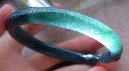 Certified Icy Green Burma 100% Natural A JADE Jadeite Snake Bangle Bracelet 61 mm 手镯 649913 TN