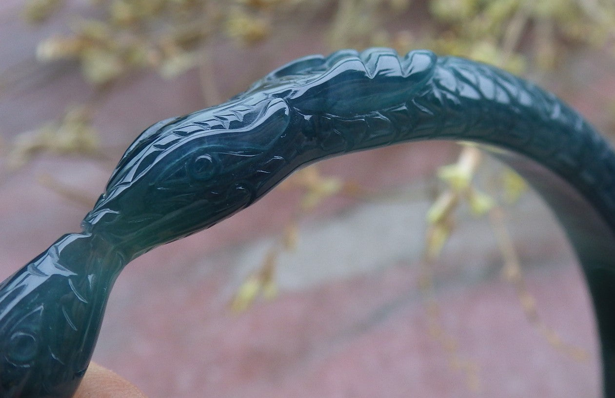 Certified Icy Green Burma 100% Natural A JADE Jadeite Snake Bangle Bracelet 61 mm 手镯 649913 TN
