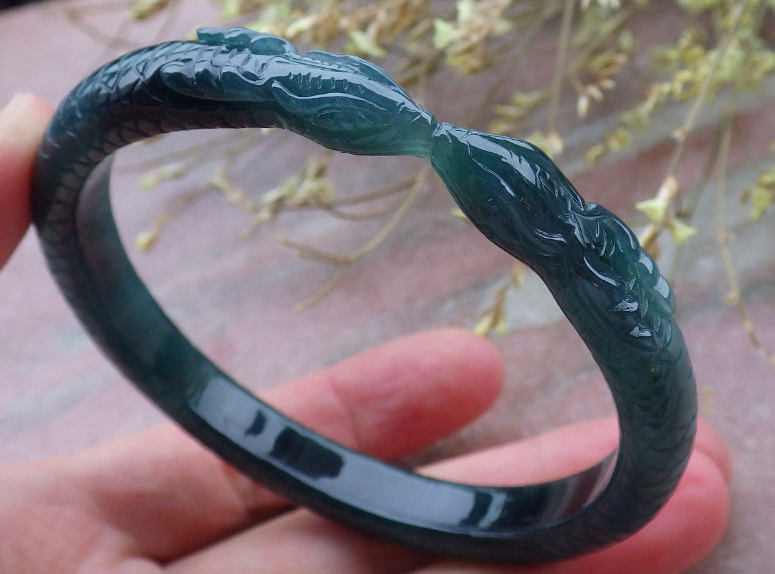 Certified Icy Green Burma 100% Natural A JADE Jadeite Snake Bangle Bracelet 61 mm 手镯 649913 TN