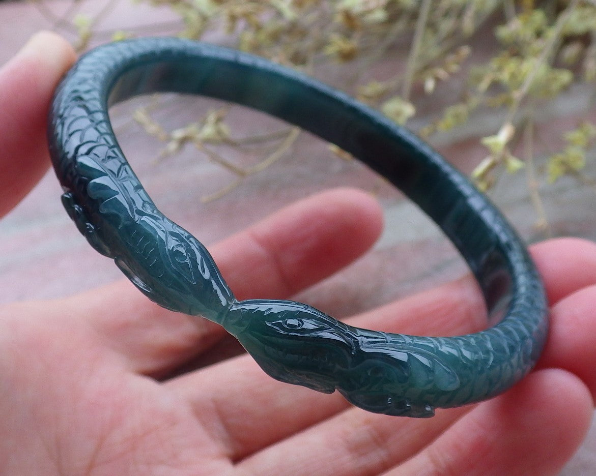 Certified Icy Green Burma 100% Natural A JADE Jadeite Snake Bangle Bracelet 61 mm 手镯 649913 TN