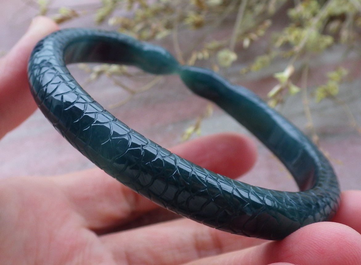 Certified Icy Green Burma 100% Natural A JADE Jadeite Snake Bangle Bracelet 61 mm 手镯 649913 TN