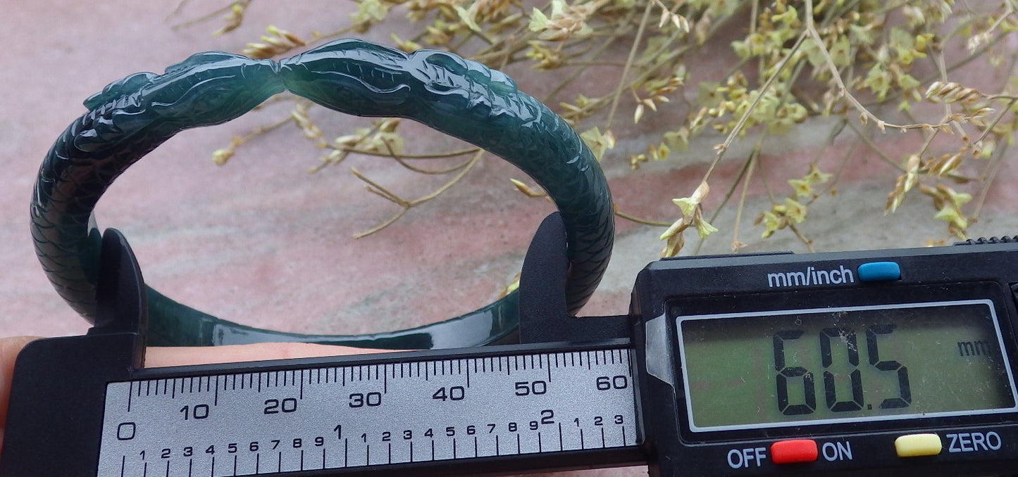 Certified Icy Green Burma 100% Natural A JADE Jadeite Snake Bangle Bracelet 61 mm 手镯 649913 TN