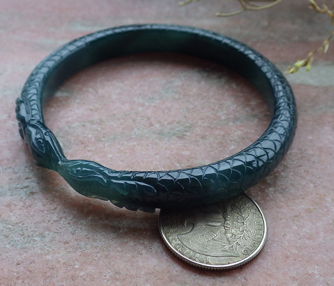 Certified Icy Green Burma 100% Natural A JADE Jadeite Snake Bangle Bracelet 61 mm 手镯 649913 TN