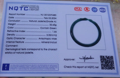 Certified Icy Green Burma 100% Natural A JADE Jadeite Snake Bangle Bracelet 61 mm 手镯 649913 TN