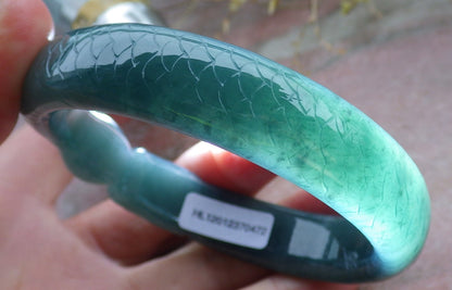 Certified Icy Green Burma 100% Natural A JADE Jadeite Dragon Bangle Bracelet 59 mm 手镯 649938 TN