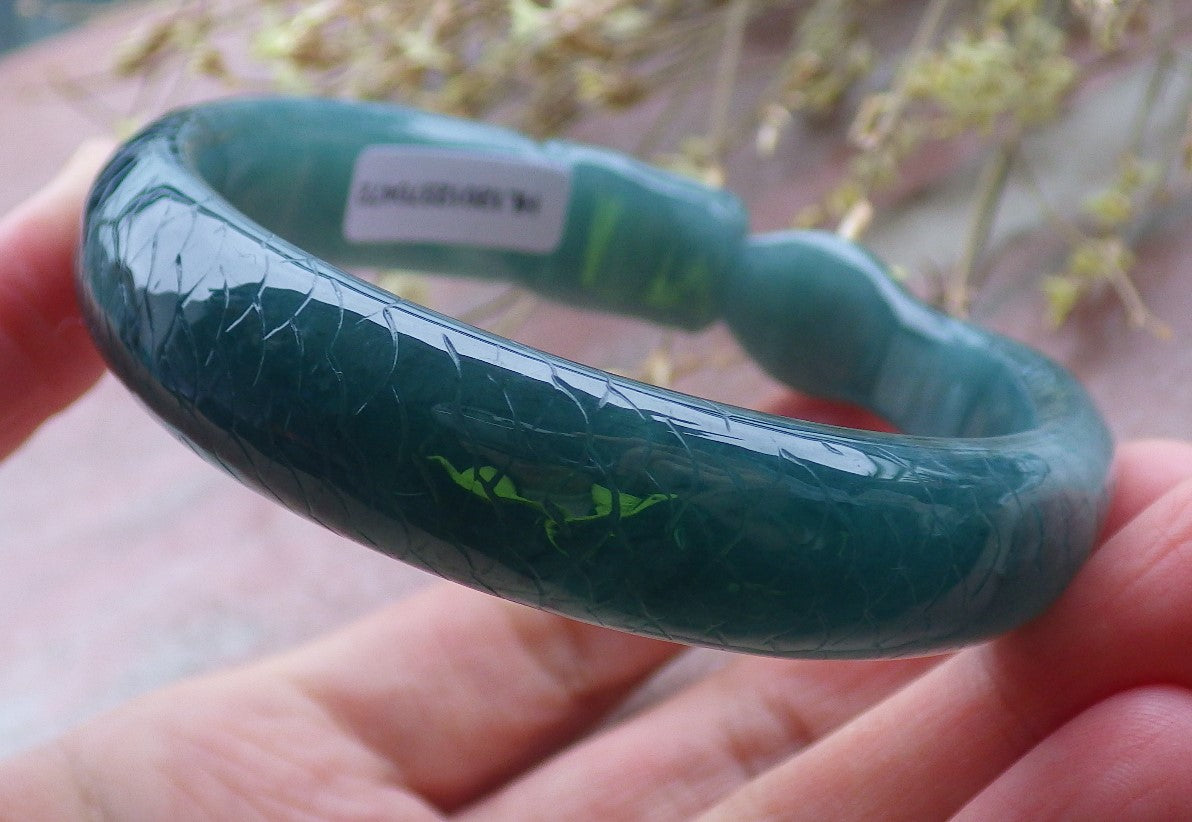 Certified Icy Green Burma 100% Natural A JADE Jadeite Dragon Bangle Bracelet 59 mm 手镯 649938 TN