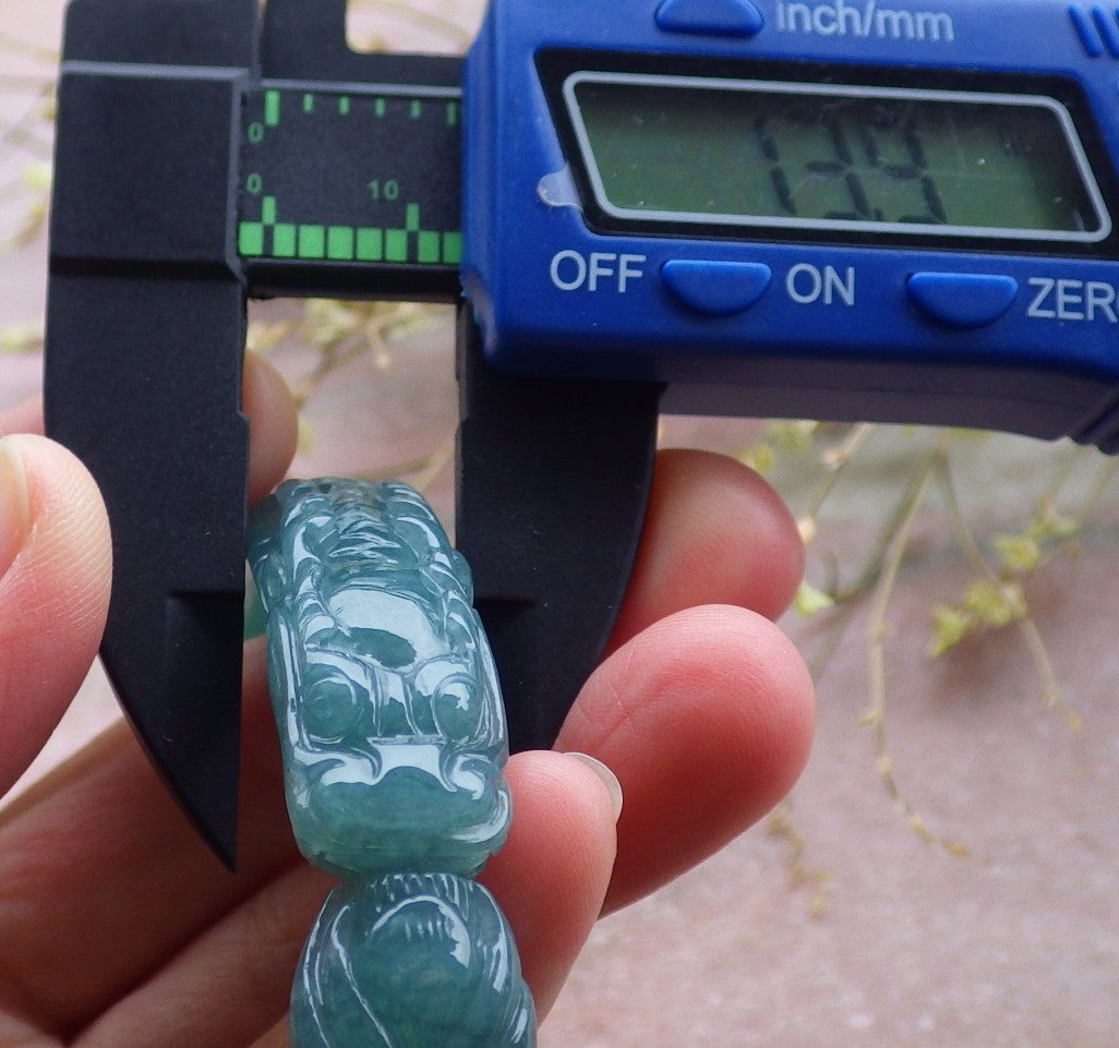 Certified Icy Green Burma 100% Natural A JADE Jadeite Dragon Bangle Bracelet 59 mm 手镯 649938 TN