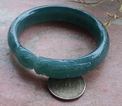Certified Icy Green Burma 100% Natural A JADE Jadeite Dragon Bangle Bracelet 59 mm 手镯 649938 TN