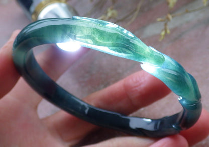 Certified Icy Green Burma 100% Natural A JADE Jadeite  Fox Bangle Bracelet 60 mm 手镯 649949 TN
