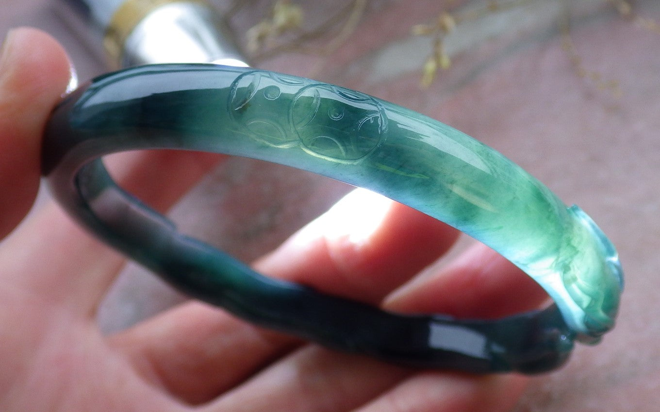 Certified Icy Green Burma 100% Natural A JADE Jadeite  Fox Bangle Bracelet 60 mm 手镯 649949 TN
