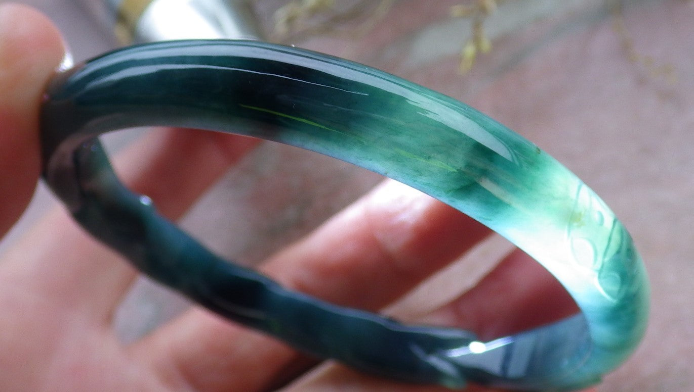 Certified Icy Green Burma 100% Natural A JADE Jadeite  Fox Bangle Bracelet 60 mm 手镯 649949 TN