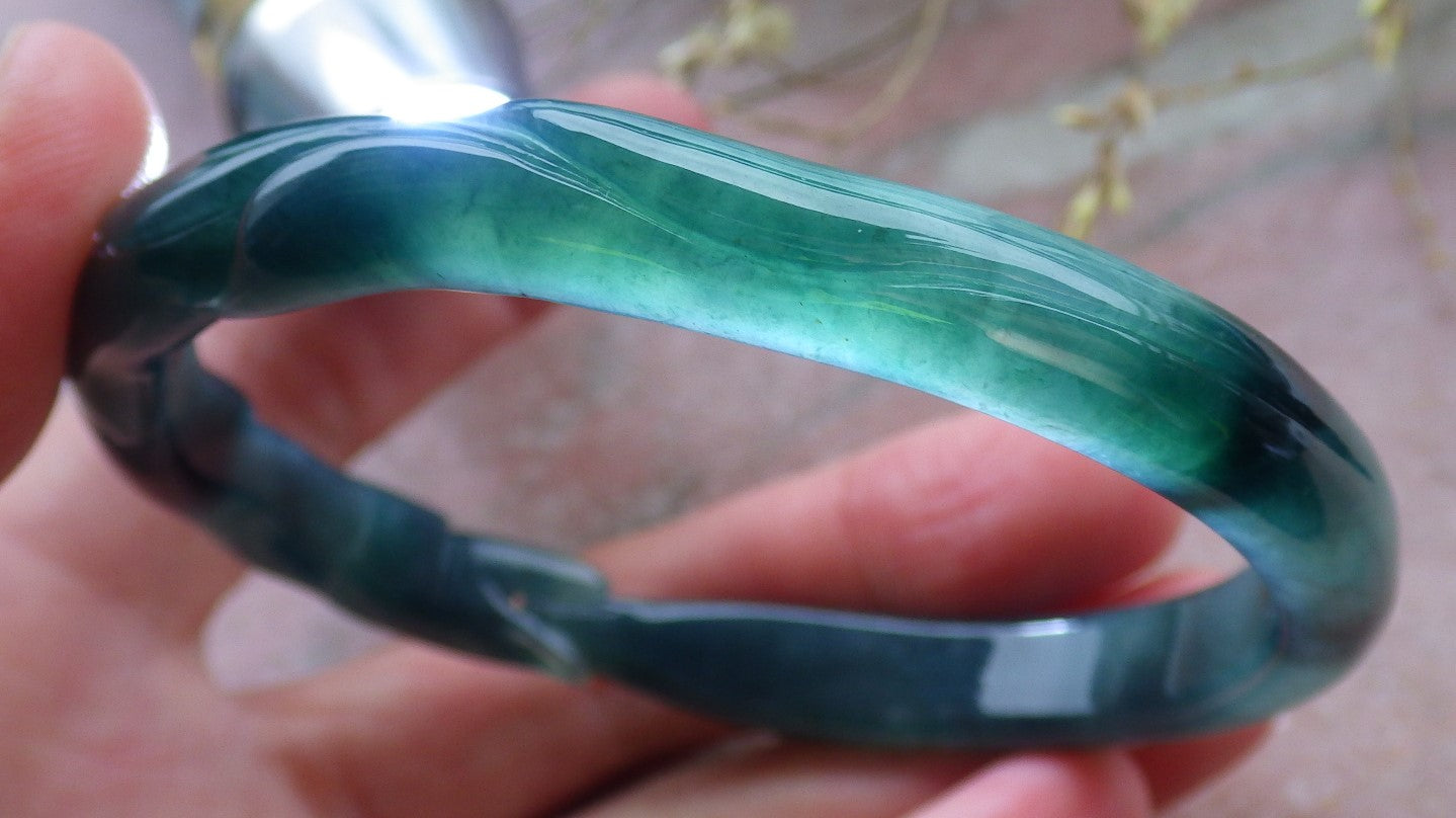 Certified Icy Green Burma 100% Natural A JADE Jadeite  Fox Bangle Bracelet 60 mm 手镯 649949 TN