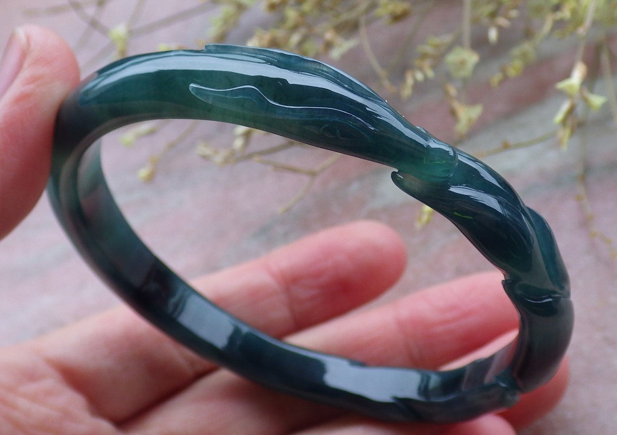 Certified Icy Green Burma 100% Natural A JADE Jadeite  Fox Bangle Bracelet 60 mm 手镯 649949 TN