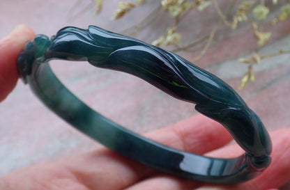Certified Icy Green Burma 100% Natural A JADE Jadeite  Fox Bangle Bracelet 60 mm 手镯 649949 TN