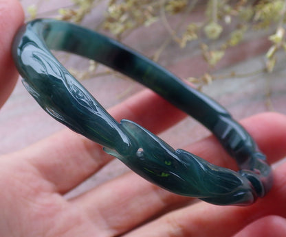 Certified Icy Green Burma 100% Natural A JADE Jadeite  Fox Bangle Bracelet 60 mm 手镯 649949 TN