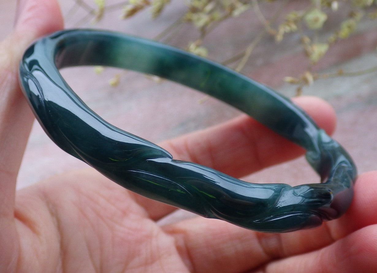Certified Icy Green Burma 100% Natural A JADE Jadeite  Fox Bangle Bracelet 60 mm 手镯 649949 TN