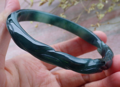 Certified Icy Green Burma 100% Natural A JADE Jadeite  Fox Bangle Bracelet 60 mm 手镯 649949 TN